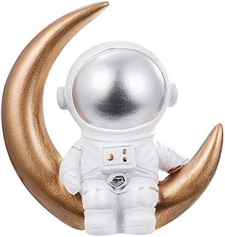 Amosfun Astronaut Figurine Resin Moon Spaceman Model Ornament Car Interior Figure for Astronaut Party Cake Topper Table Decoration (Gold)