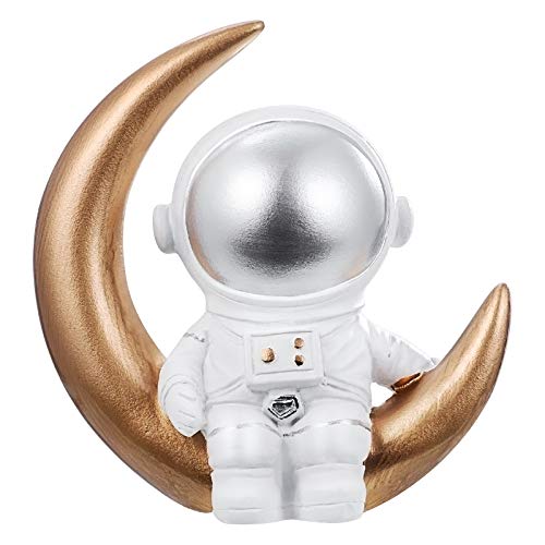 Amosfun Astronaut Figurine Resin Moon Spaceman Model Ornament Car Interior Figure For Astronaut Party Cake Topper Table Decoration (Gold) #TOP18