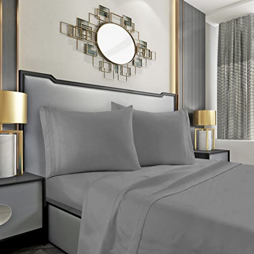 Mocassi Twin Sheet Set - Luxury Hotel 1800 Thread Count Bedding Sheets & Pillowcases - Ultra Soft Breathable & Cooling Bed Sheets - Deep Pocket - Wrinkle Resistant - 4 Piece Set - Twin, Gray #TOP3
