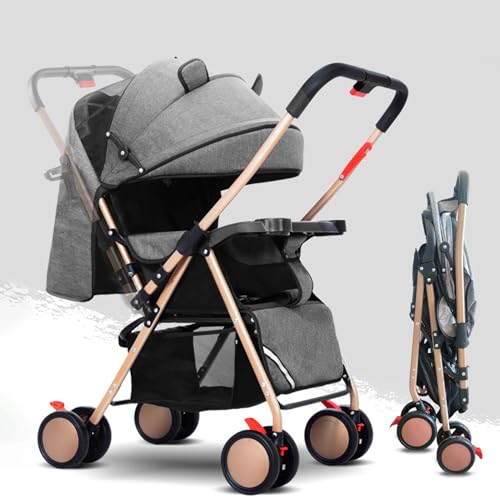Flax grey stroller 2 in 1 Baby Stroller Newborn Convertible Bassinet Lightweight Travel Stroller for 0-36 Months - Easy Fold & Compact Stroller with Canopy Storage Basket Multi-Position Recline