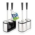 UMIEN 2 Pack Toilet Brush and Plunger Set 18-in - Updated 2025 No-Rust - Stainless Steel Design - Long Handles - with Freestanding Canister (Satin Nickel)