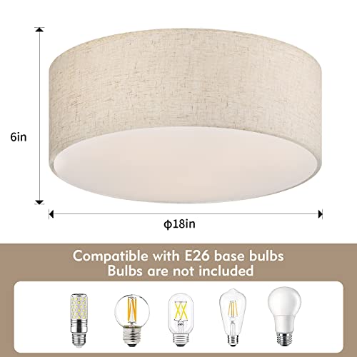 Galtlap 3-Light Flush Mount Ceiling Light 18'' Modern Farmhouse Light Fixture Ceiling Light With Fabric Classic Round Shape Drum Ceiling Lamp Semi Flush Lighting For Bedroom Living Room Hallway #TOP4