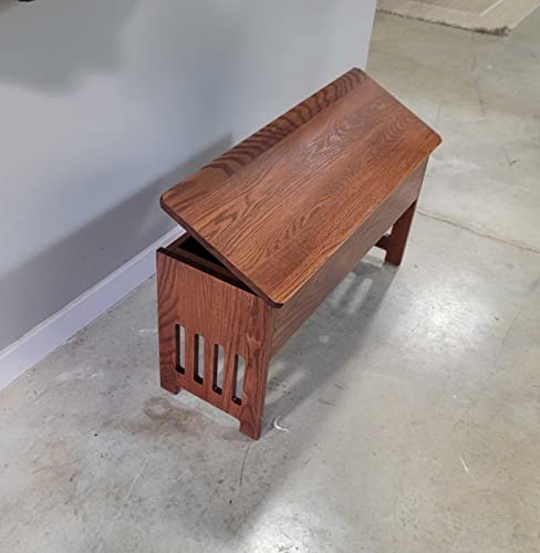 Rrd Wooden Storage Bench – Mission Style Entryway Bench W/Flip Top Lid – Solid Oak Wood Dining Bench W/Slats – Rustic Bench With Storage – Anti-Slam Hinges Wood Bench (36'', Oak Wood, Cherry Stain) #TOP3