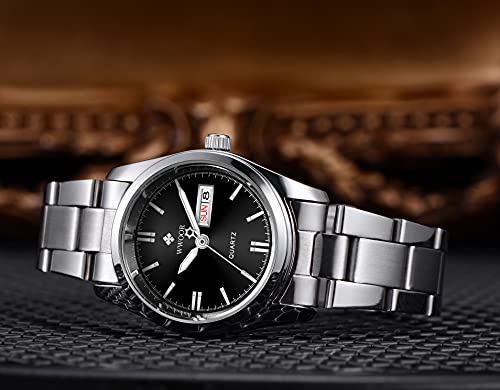 Gosasa Women's Silver Stainless Steel Band Wrist Watches Fashion Quartz Analog Watch Ladies Dress Watch (Black) #TOP5