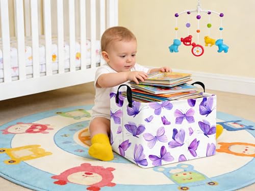 Image of Rectangular Purple butterfly basket,Girls Storage Bin Organizer,Baby Storage Basket,Kids Storage Baskets for kids Bedroom,Gift bin,Butterflies house Decor,Gift baskets(Purple butterfly)