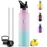 Mujigaga Gourde Isotherme, Anti Fuite Gourde 1l sans BPA, Bouteille Isotherme avec Paille, Bouteille d'eau en Acier Inoxydable pour Randonnée, École, Bureau