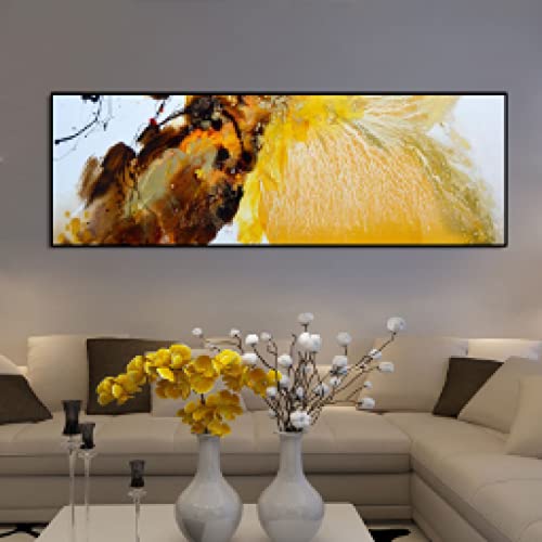 Peinture abstraite sur toile salon moderne affiche murale art nordique doré orange 70x210cm