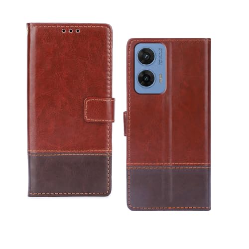 Image of amazon basics Moto G96 5G Flip Cover | Card Pockets Wallet & Stand | Flip Cover for Moto G96 5G (Tan and Coffee)