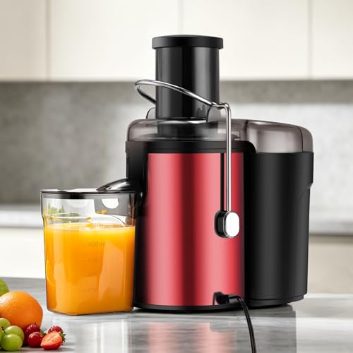 Image of Panana Centrifugal Juicer Extractor with Wide Mouth 3 inch Feed Chute for Fruit Vegetable, Easy to Clean, Stainless Steel, BPA-free (Red)