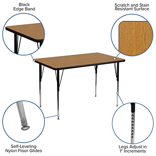 Flash Furniture XU-A3048-REC-OAK-T-A-GG Wren 30''W X 48''L Rectangular Oak Thermal Laminate Activity Table thumb #3