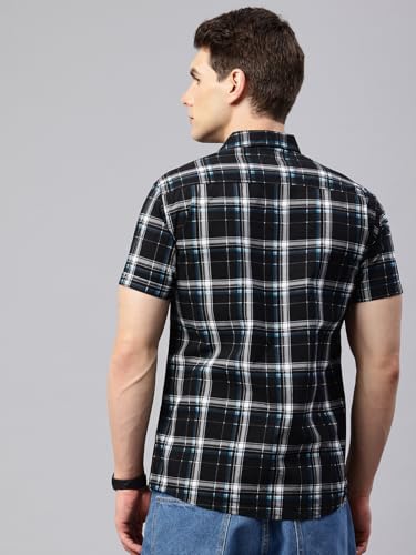 Image of Majestic Man Slim Fit Short Sleeve Checked Pure Cotton Casual Shirt