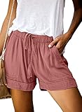 Acelitt Women Ladies 2026 Summer Fashion Casual Shorts Comfy Trendy Drawstring Summer Elastic Waist Beach Linen Shorts Pink XL