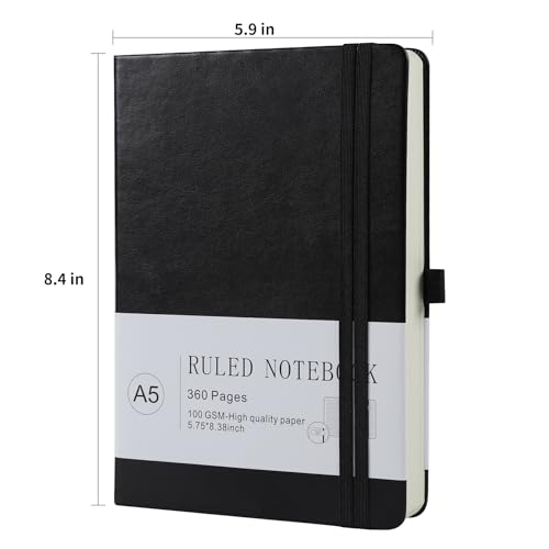 Journal-Notebook-Journal-for-MenWomen-Journals-for-Writing-A5-180Sheets-360Pages-College-Ruled-Notebook-100gsm-Lined-Paper-Leather-Hardcover-Journal-59-X-84-Black