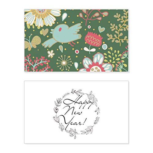 Tarjeta de año nuevo con mensaje en inglés y diseño de plantas Dark Green Paint para regalo