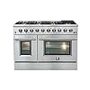 FORNO Galiano 48" Inch All Gas Double Oven Freestanding Gas Range with 8 Sealed Burners Cooktop 107,000 BTU and 6.58 Cu. Ft. Double Convection Oven - Stainless Steel Cast Iron Grates.