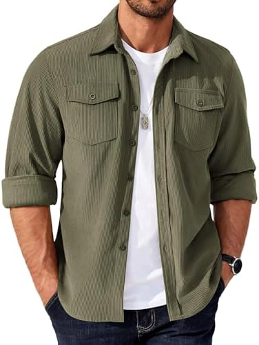 COOFANDY Men's Corduroy Button Down Shirts Jackets Casual Long Sl...