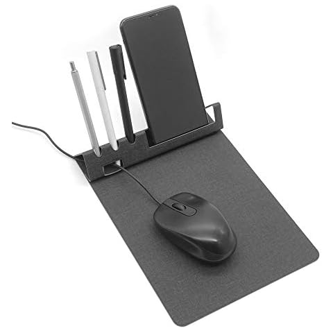 SenseAGE Multi-Functional Mouse Mat, Foldable Mouse Pad with Non-Slip Base, Smooth and Slim, Phone & Pen Holder, Cord Organizer for Office & Home, Compatible with Laser and Optical Mice, Dark Gray Cover