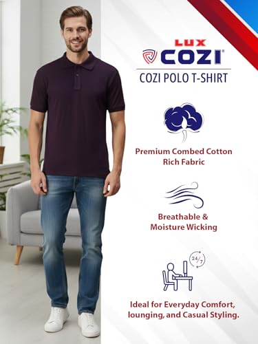 Image of Lux Cozi Men's Cotton Solid Polo Tshirt | Collar Tshirts | Half Sleeves | Stylish & Premium All Day Wear | Pack of 1