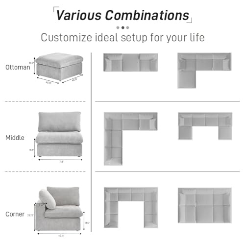 Cloud Modular Sectional Sofa Couch,160.6" U Shaped Convertible Couches with Storage Ottoman for Living Room,Minimalist Deep Sofa Couches,Sofa Covers Washable&Replaceable(Grey)