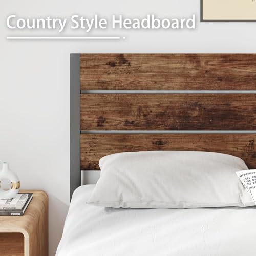 Image of Fluest Queen Bed with Headboard and Footboard, with Under Bed Storage, All-Metal Support System, No Box Spring Needed, Easy Assembly,Retro Brown