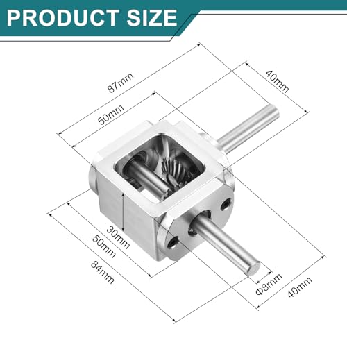 QUARKZMAN Getriebe 90 Grad Rechtwinkliges Kegelgetriebe 1:1 Einzelausgangswelle 1 Modul 20 Zähne Kegelrad Aluminiumrahmen Einfaches Mechanisches DIY Modul 8mm Welle 84x87x30mm(LxBxH)