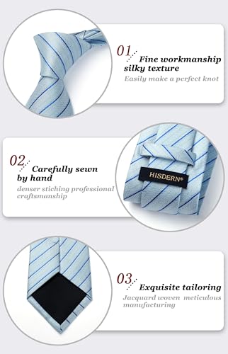 Image of HISDERN Stripe Tie Mens Ties with Pocket Square Set Classic 3.4'' Silk Formal Necktie Handkerchief for Business Wedding