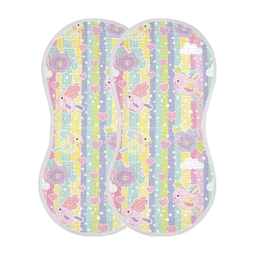 Bird Flower Cartoon Cotton Burp Cloths Large Breathable Baby spit up Rags for Unisex Set of 2, 22x11in
