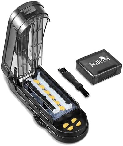 Fullicon Multiple Pill Cutter, Adjustable Pill Cutter for Small Pills with Accurate Pill Alignment, Stainless Steel Cutting Blade & Blade Guard, Pill Splitter with Free Brush & Pill Box (Black)