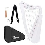 Lyre Harp,15 strings 22 inch Solid Birchwood Musical Instrument Height For Adult Kids Beginner with Tuning Wrench Black Gig Bag Strap Spare Strings (White)
