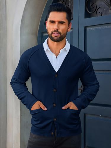 Runcati Mens Cardigan Sweaters V Neck Button Down Long Sleeve Casual Cardigan Slim Fit Knit Sweater with Pockets2
