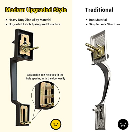 Ohuhu Front Door Handle, Heavy Duty Upgraded Front Door Lock Set Exterior Entry Matte Black Door Handles Single Cylinder Reversible Lever Zinc Alloy Use With Mechanical Electronic Smart Deadbolt Lock #TOP3