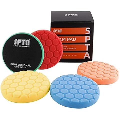 SPTA 5pcs 125mm Polishing Pad Hex Logic Polishing Sponges Saving Wax Replaceable Car Polishing Pad Foam Set For Eccentric Polishing Machine Grinder - Car Polishing Professional Set Cover