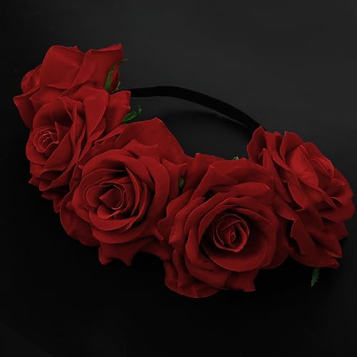 Wovowovo Rose Flower Crown Floral Headbands For Women Girls Red Fake Roses Headband For Festival Halloween Cosplay Costume Party Garland Wreath Hair Accessories thumb #1