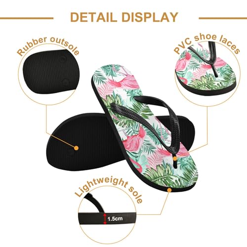 Burbuja Flamingos Green Leaves Flip Flops for Women Men, Soft Thong Sandals Rubber Slippers for Pool Beach Essentials3