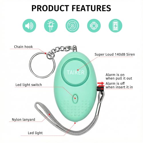 Image of Personal Alarm for Women 140DB Emergency Self-Defense Security Alarm Keychain with LED Light for Women Kids and Elders-2 Pack (Black & Aqua Marine)