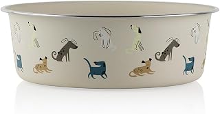 Anti-Skid Stainless Steel Food Feeding Cartoon Dog Print Bowl For Dogs,Puppies,Cats|Stainless Steel, Rubber Base, Anti-Skid|Easy To Clean Pet Feeder (White, 1800 Ml) 21 X 21 X 6.6 Cm, Medium