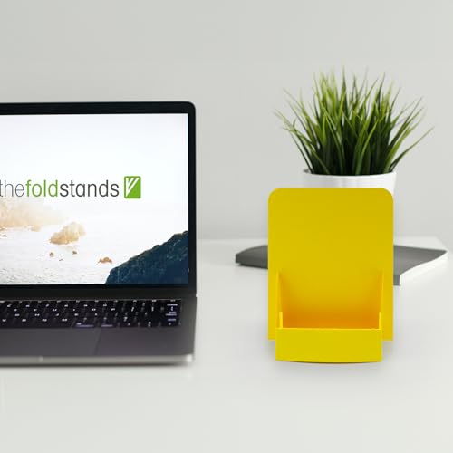 thefoldstands 5 faltbare FLYERSTÄNDER yellow Design ökologische Prospektständer für DIN A6 Flyer 10,5 x 14,8 cm vertikal, Prospekthalter aus eco-FSC-Karton, kurz-bis mittelfristigen Einsatz