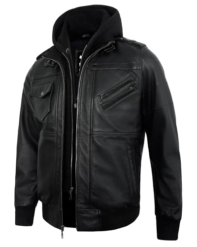 Hooded Leather Jacket Men - Casual Real Lambskin Outerwear Mens Leather Jackets With Detachable Hood2