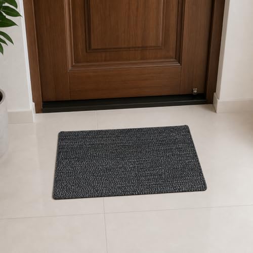 Image of Handmade Cotton Braided 40x60 cm Doormat Rug - Washable, Low Pile Reversible Floor Mat for Bedroom, Kitchen, Entryway & Living Room - Eco-Friendly Woven Carpet - (Charcoal, Rect)