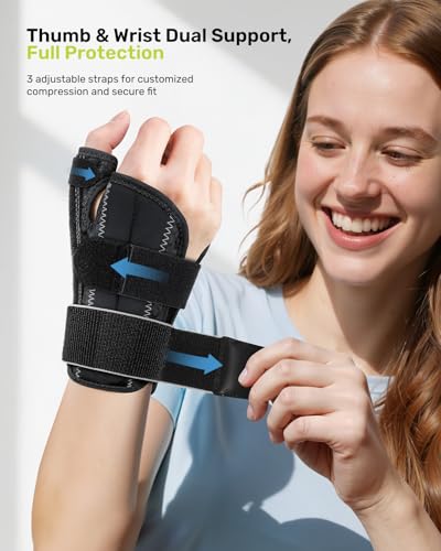 Image of Rakiie Thumb Brace Wrist Support Right Hand S /M Gray | Flexible night splint for carpal tunnel, arthritis pain relief, tendonitis, De Quervain's tenosynovitis