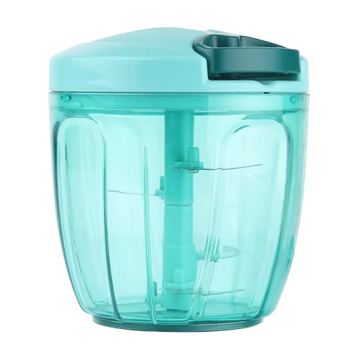 Image of Ourokhome Manual Food Processor Vegetable Chopper, Portable Hand Pull String Garlic Mincer Onion Cutter for Veggies, Ginger, Fruits, Nuts, Herbs, etc., 900ml, Blue
