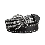RSGMU Leather Belt Women Studded Skull Hand Buckle,Personalised Gothic Punk Rockstar Cool 2000s Belt Y2k Belts for Women (Black-Skeleton Hand,Fit waist 26.8-37 inch)