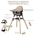 6 in 1 Baby High Chair, Convertible Wooden High Chairs/Booster Seat for Babies and Toddlers, Baby Feeding Chair with 5-Point Harness/Double Removable Tray & Adjustable Footrest (Black)