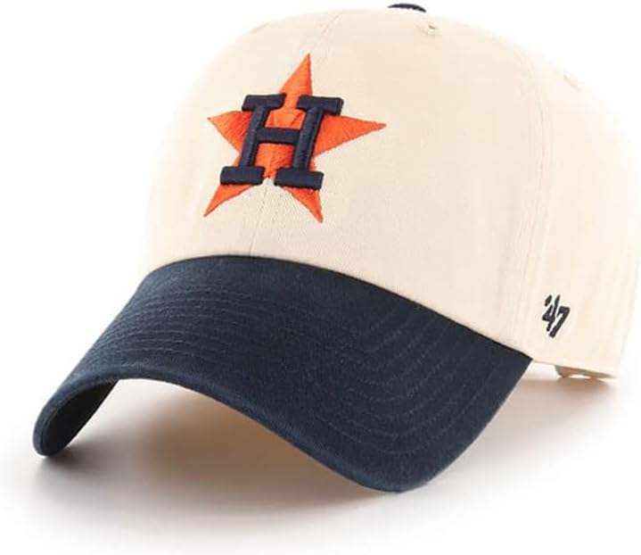 47 Houston Astros Hat Mens Womens Cooperstown Two Tone Clean Up Adjustable Cap, Natural White/Cream, Navy Blue