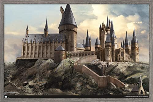 Trends International The Wizarding World: Harry Potter - Hogwarts at Sunrise Wall Poster, 22.375" x 34", Barnwood Framed Version