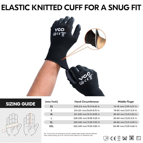 Image of Vgo... 15-Pairs Safety Work Gloves, Gardening Gloves, Polyurethane Coated, Dipping Gloves, Latex Free (Size XL, Black, PU2103)