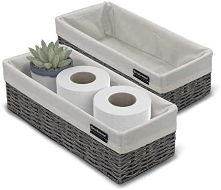 Brookstone BKH1545 gewebter Korb, Organisation und Aufbewahrungsbehälter, über der Toilettenpapier-Reserve, geeignet für jeden Einrichtungsstil, 2 Stück Vintage-Grau, 2 Stück