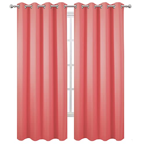 Image of LEMOMO Blackout Curtains 66 x 95 inch /Coral Curtains Set of 2 Panels /Thermal Insulated Room Darkening Bedroom Curtains