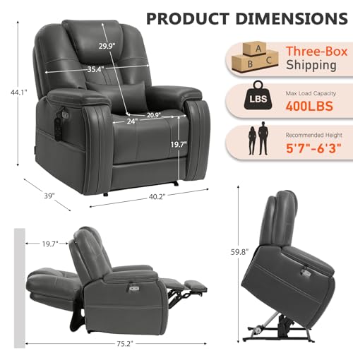 Image of EONIX Triple Motor Power Lift Recliner Chair, Adjustable Headrest, Grey