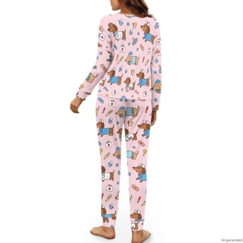 Image of Women's 2 Piece Printed Pajama Set Long Sleeve Sleepwear Set with Long Pants Casual Lounge Sets with Pocket